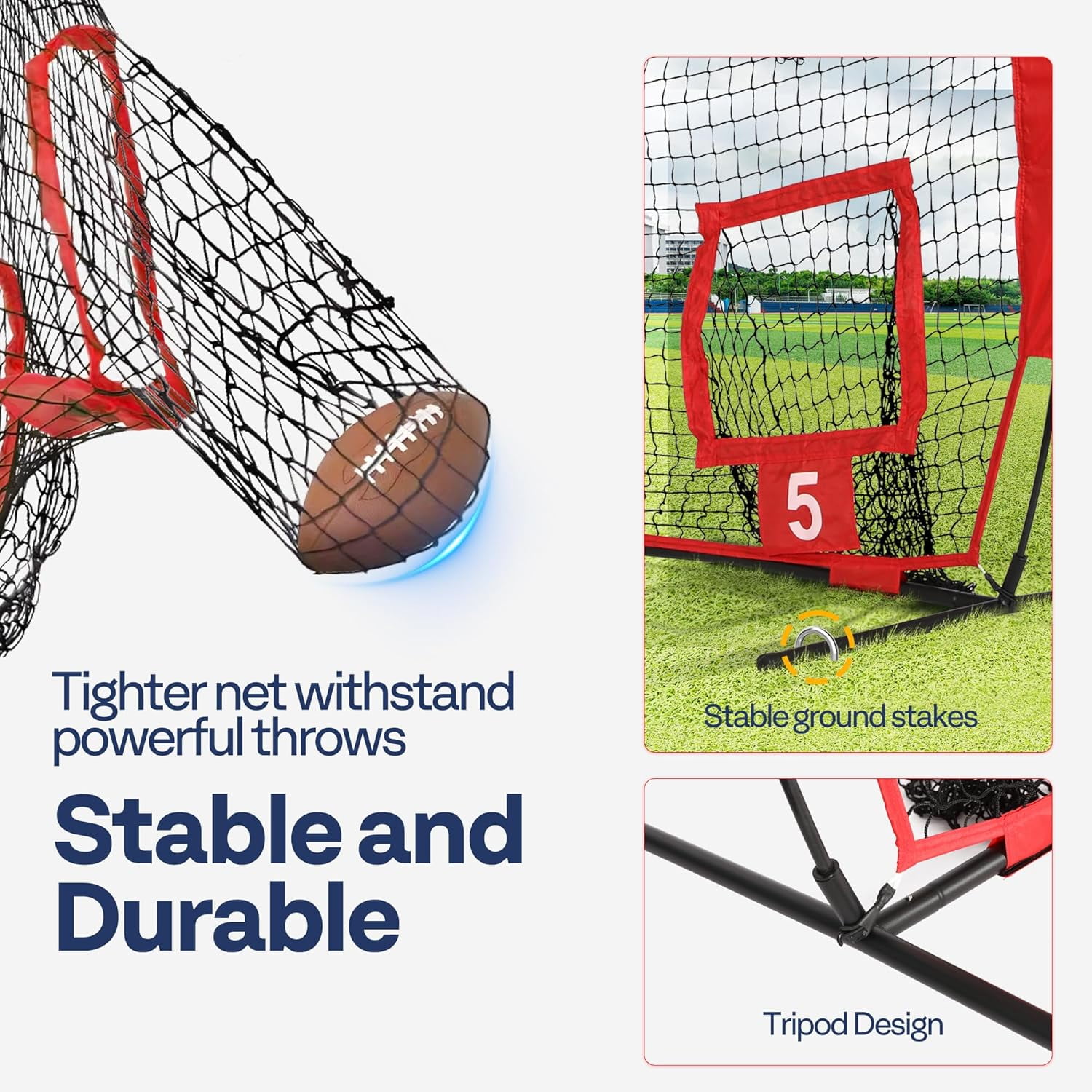 SPECSTAR Football Throwing Net, 7 x 7 ft Football Practice Net with 5 Throwing Target, Quarterback Training Equipment for Improving Throwing Accuracy, Includes Carry Bag