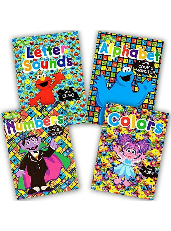 Sesame Street Workbooks Preschool (Set of 4 Workbooks -- Alphabet with Elmo, Letter Sounds, Numbers and Colors)