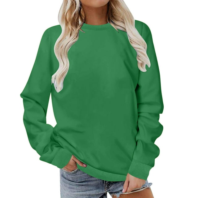 aidice Chandails Molletonnés Grande Taille pour Femmes Col Rond Manches Longues Blouses Amples Confortables Couleur Unie Hauts d'Entraînement