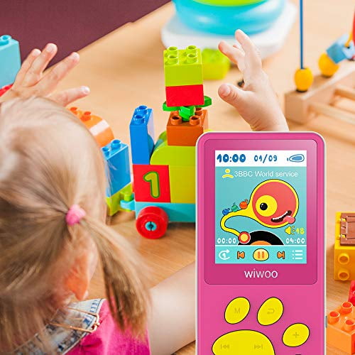 Pink Wiwoo MP3 Player for Kids Portable Music Player with FM Radio Video Puzzle Games Sleep Timer Voice Recorder E-Book,Bears Paw Button MP3 Player for Children as a Festival Gift 