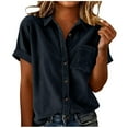 thumbnail image 2 of Rvasteizo Womens Summer Short Sleeve Turndown Collar Blouse Shirt Solid Color Short Sleeve Turndown Collar Corduroy Pocket Top, 2 of 4