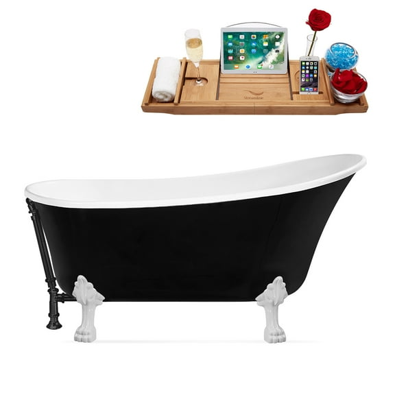 59" Streamline N344WH-BL Clawfoot Tub and Tray With External Drain