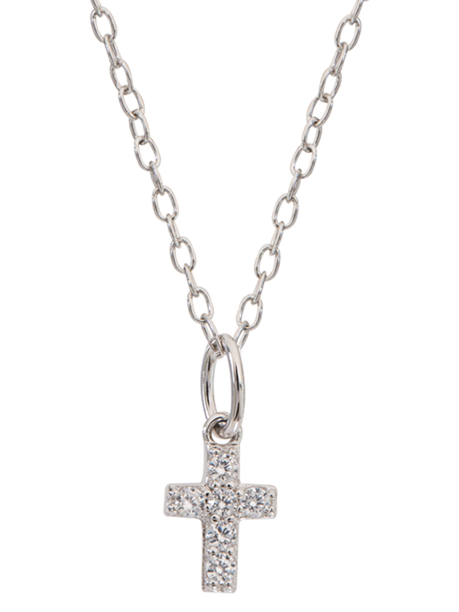 Sterling Silver Cubic Zirconia Small Cross Necklace, 16' +2'