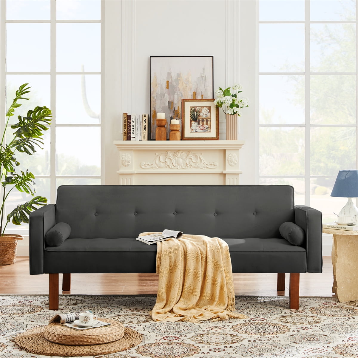 Futon Sofa Bed,Convertible Sofa Couch with Armrests Living Room