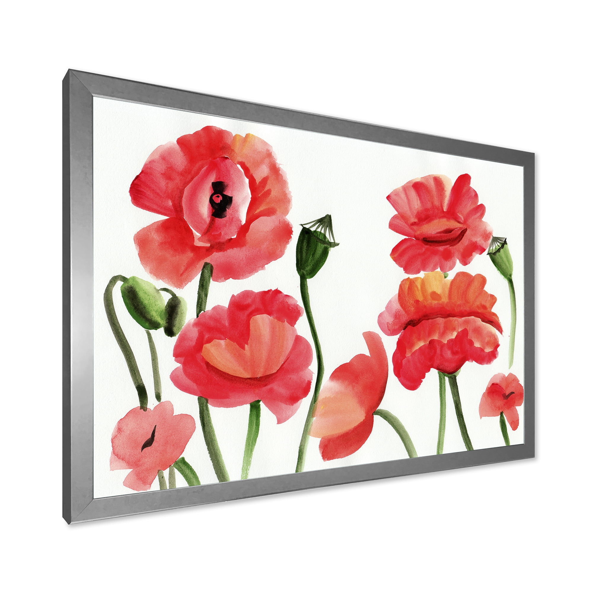 Designart 'Ancient Red Poppies I' Traditional Framed Art Print