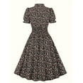 thumbnail image 2 of Robe à Manches Courtes à Col Montant en V à Motif Floral, Tunique Mature à Ourlet Volanté Évasé, Vêtements pour Femmes, 2 of 10
