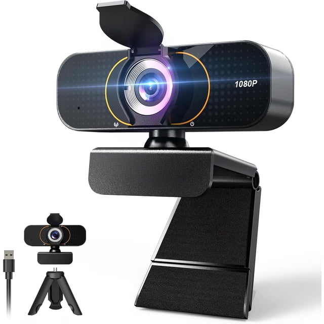 1080P Webcam for Computer/Laptop/Desktop/PC, External Camera with Microphone, USB Plug&, Auto Low Light Correction, Privacy Cover, Tripod, Wide Angle for Meeting/Online Video/Zoom