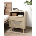 thumbnail image 5 of Rattan Nightstand Set of 2 with Charging Station, Boho End Table, Side Table with USB Ports & Power Outlets，1 Storage and Solid Wooden Legs for Bedroom, Living Room, 5 of 5