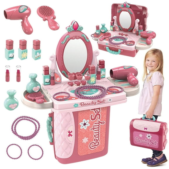 Toddler Girls Vanity Toy, 3 in 1 Pretend Play Makeup Table Playset, Princess Toys for Girls Ages 3 4 5 6 7 Years