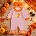thumbnail image 2 of eczipvz Baby Girl Striped Waffle Knit Romper Set, Pumpkin Embroidery Ruffle Long Sleeve Jumpsuit with Matching Bow Headband, Fall Infant Outfit Orange 12-18 Months, 2 of 9