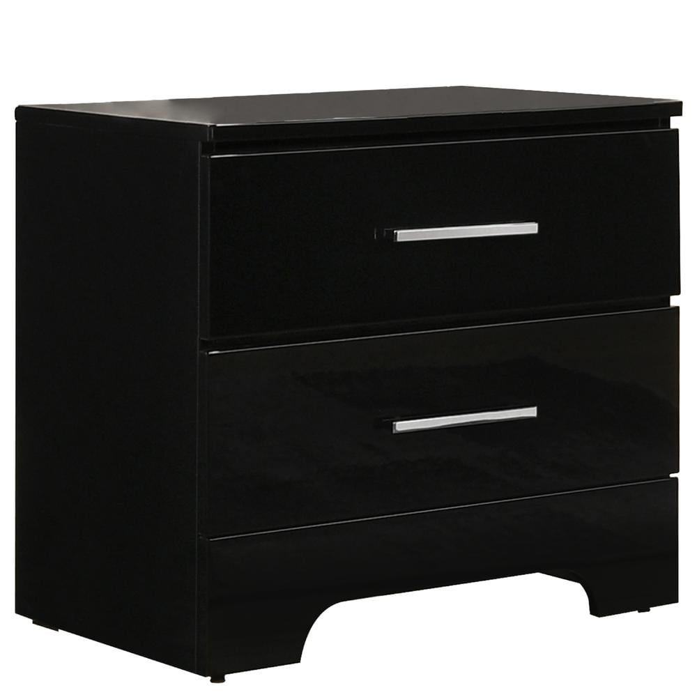 Lacquer Nightstand with 2 Drawers, High Gloss Black