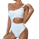 thumbnail image 1 of Trajes de baño de una pieza de corte alto con rayas y un hombro para mujer Trajes de baño tipo tanga, 1 of 5