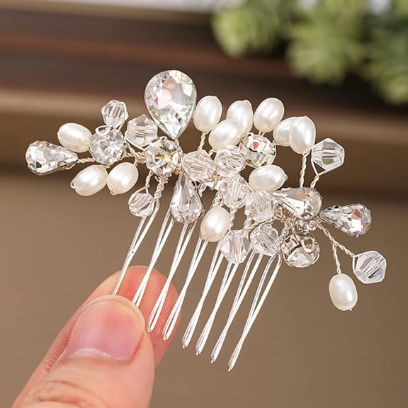 Wedding Hair Comb Pearl Bride Headpieces Rhinestone Bridal Hair Jewelry Silver Hair Accessories for Women and Girls