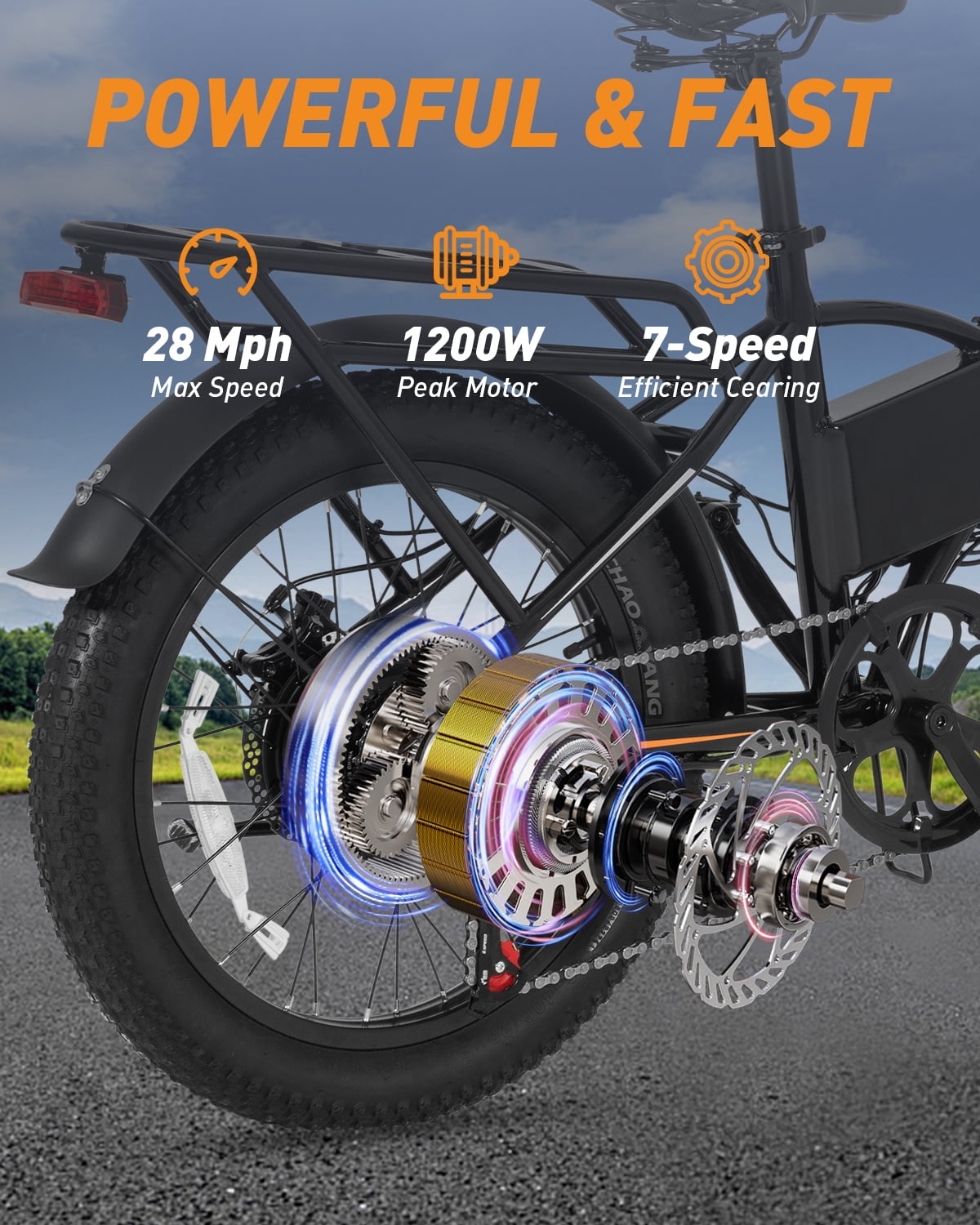 DYU Folding Electric Bike for Adults - 7-Speed 20" Fat Tire Mountain Ebike with Peak 1200W 28MPH Brushless Motor, 48V10.4Ah Removable Battery, 20X3.0 Fat Tire UL2849