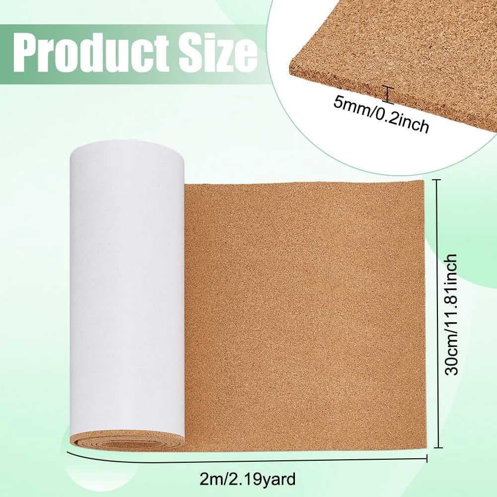 98x7.8inch Self Adhesive Cork Roll Bulletin Board Roll DIY Cork Material (4mm Thick) Easy-Cut Self-Stick Surface for Home Decor Handmade Crafts Wall Art