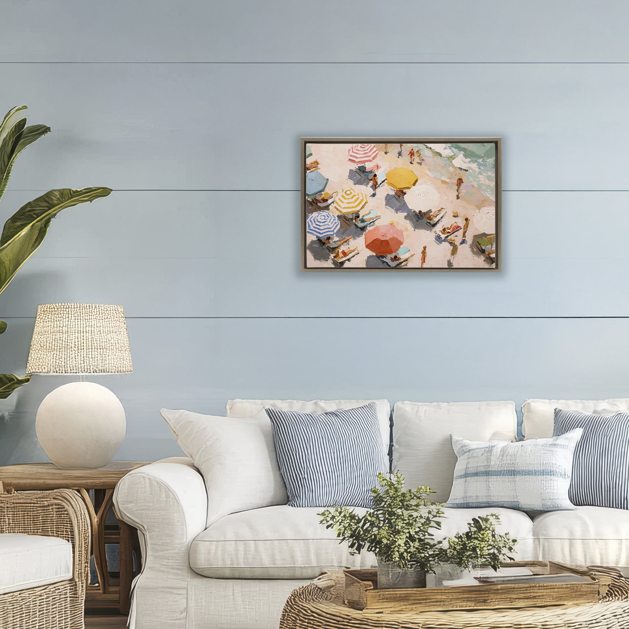 Stupell Industries Summer Beach Fun Expression Brown Framed Floater Canvas Wall Art, design by Jacky Ngan
