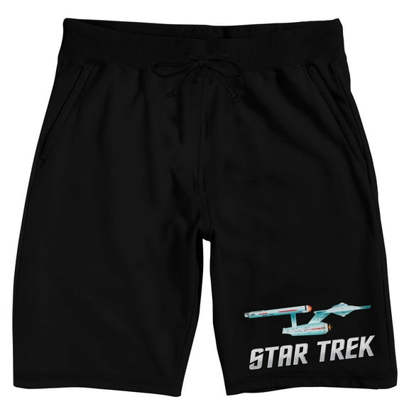 Star Trek: The Original Series Logo and USS Enterprise Men's Black Lounge Shorts -Medium