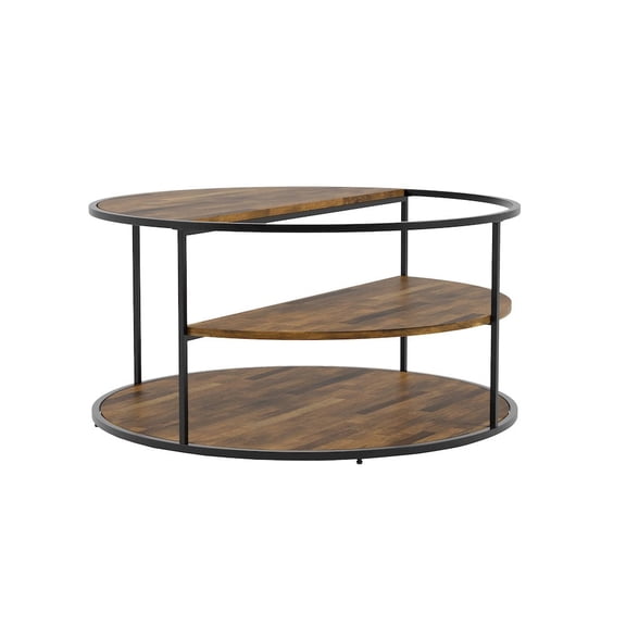 Carmicha 2-Shelf Wood Round Coffee Table, Black