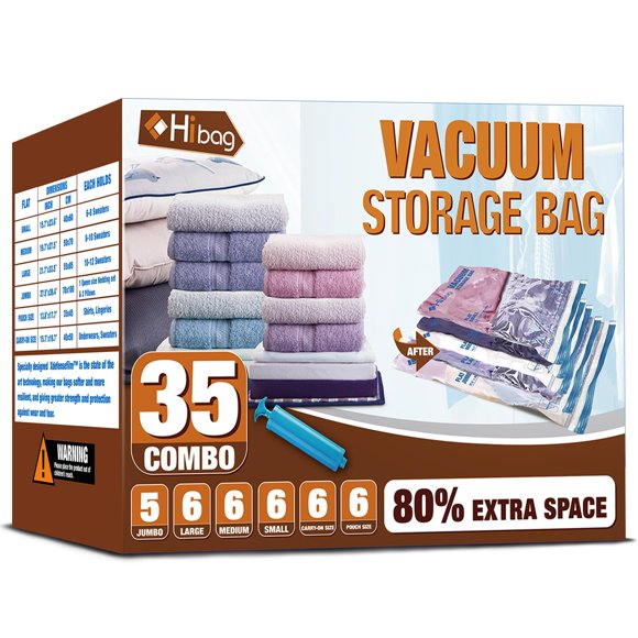 Bolsas de almacenamiento al vacío que ahorran espacio, bolsas de almacenamiento con sellado al vacío, paquete de 35 bolsas selladoras para ropa, ropa de cama, edredón, manta (35C)