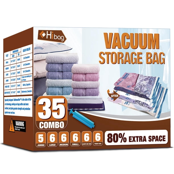 Bolsas de almacenamiento al vacío que ahorran espacio, bolsas de almacenamiento con sellado al vacío, paquete de 35 bolsas selladoras para ropa, ropa de cama, edredón, manta (35C)