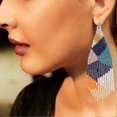 thumbnail image 4 of Long Beaded Dangle Earrings u2013 Boho Native Handmade Seed Bead Tassel Earrings For Women And Girls, Mian Large Statement Beaded Drop Fri------Prod, 4 of 5