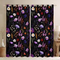 Feelyou Mystic Purple Groovy Blackout Curtains Set of 2 (52x84 Each), Bohemian Jungle Flower Window Curtains, Mandala Western Botanical Curtains and Drapes, Living Room Curtains Decor