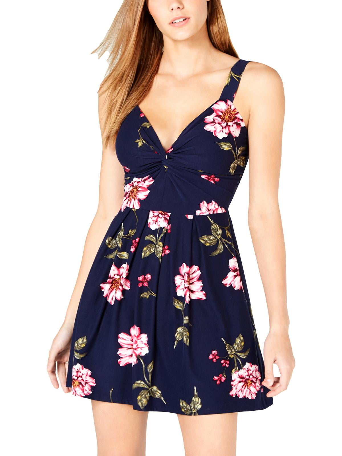 Gold Gold Womens Juniors Floral Twist Front Mini Dress