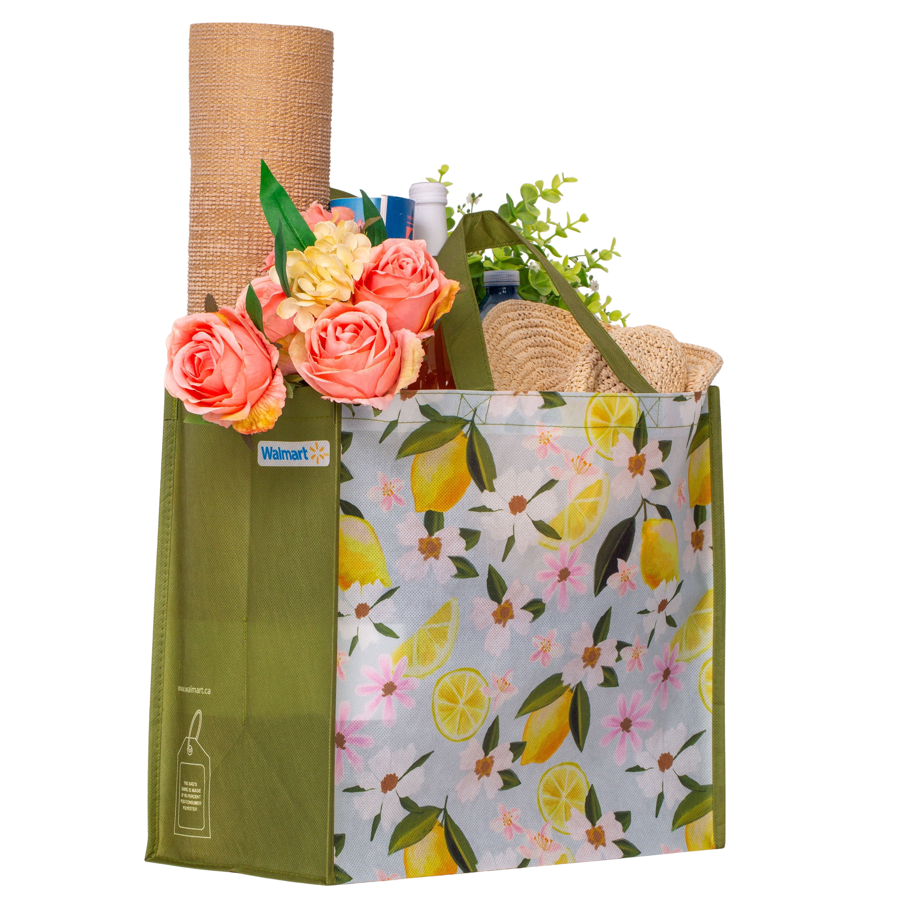 Spring-Themed 2026 Reusable Grocery Bag with Bottle Holder – Reusable Shopping bag for groceries