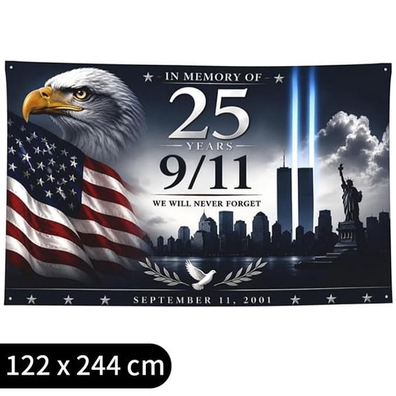 OADUKQ 9 11 Memorial Flag, Pongee Polyester Banner with Four Brass Grommets, Outdoor Patriotic Display and Home Wall Decoration
