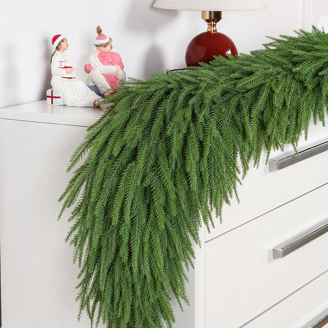 Lolsea 9ft Artificial Norfolk Pine Christmas Garland, Green photo 4
