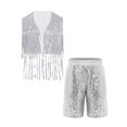 thumbnail image 3 of SiiRoh Boys Girls Sequin Jazz Dance Outfits Sleeveless Fringe Vest Top with Shorts Hip Hop Disco Theme Party Wear Silver 10, 3 of 5