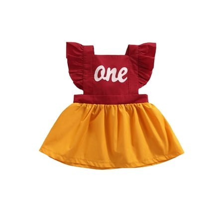 

Toddler Baby Girl Summer Fly Ruffle Sleeve Square Neck Dress Kids Casual Letter Pattern Beach Party Princess Dresses