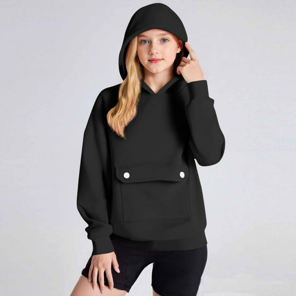 Boys Hoodies Black Hoodie with Pocket Casual Long Sleeve Hooded Sweatshirt Top Little Boy Clothes 7-8 Years