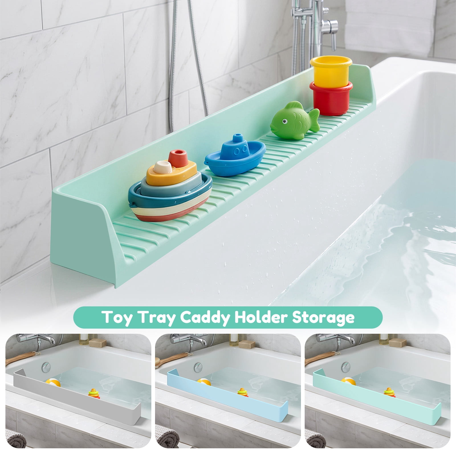 Splash Guard for Bathtub Kids Silicone Bathtub Splash Guard with Suction Cups Bath Tub Play Shelf for Kids and Toy Holder Avoid Water Spill in Bathroom Fun Bath Time for Toddler Baby, Grey