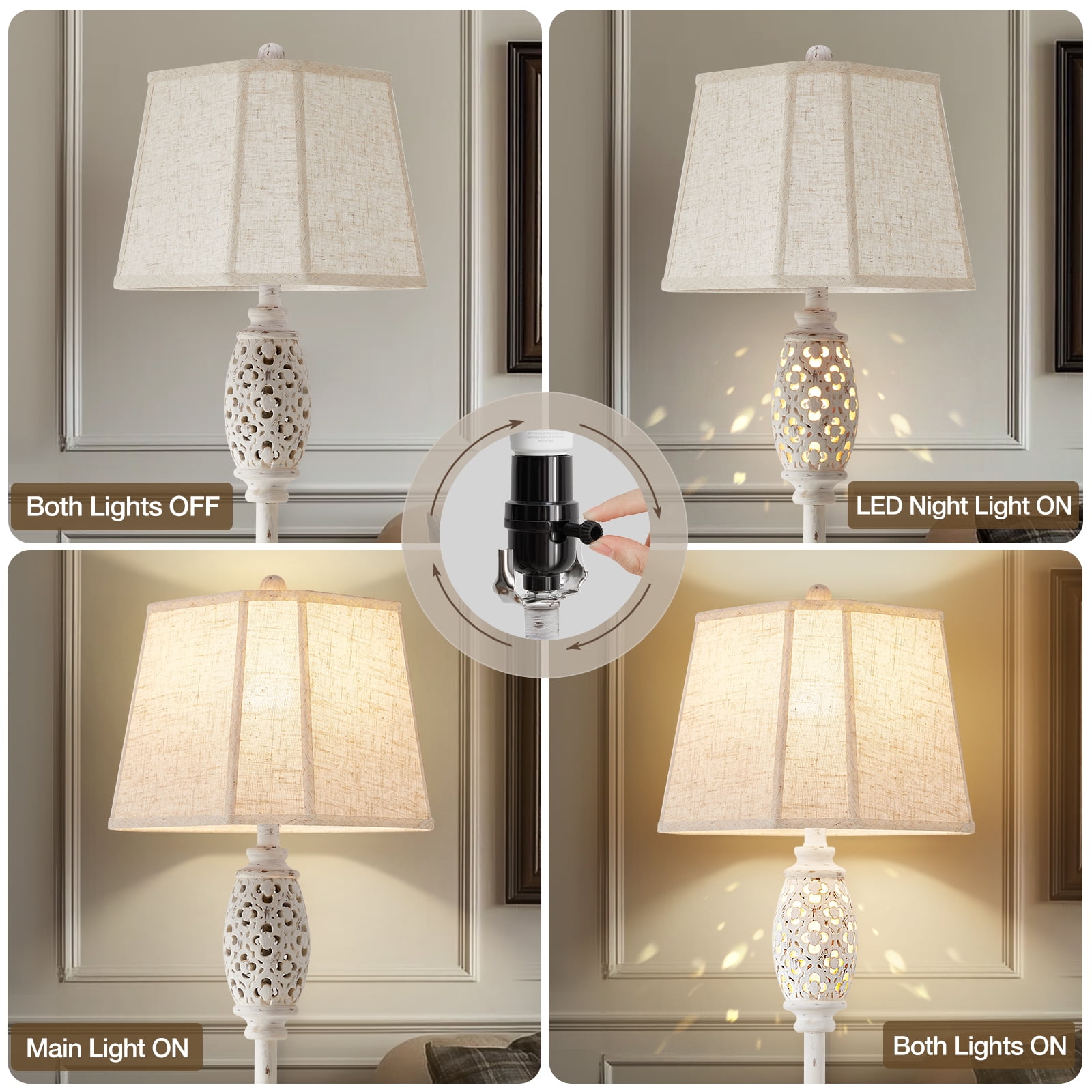 NATYSWAN Rustic Floor Lamp with Floral Cutouts & Light, Vintage Farmhouse Style Standing Lamp Resin Floor Lamps for Living Room, Bedroom,Study (Bulb Included)