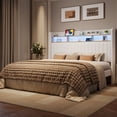 thumbnail image 4 of Amolife King Size Bed Frame, Platform Bed with RGB LED Lights & Charging Station, Velvet Wingback Headboard, Easy Assembly, No Box Spring Needed, White, 4 of 11