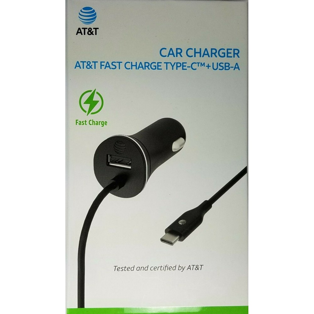 AT&T 30W Captive Cable Car Charger Type C + USBA Port