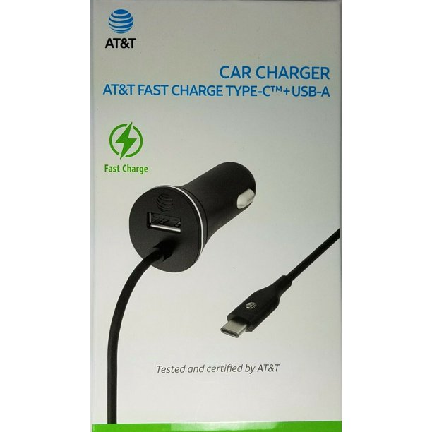 AT&T 30W Captive Cable Car Charger Type C + USBA Port