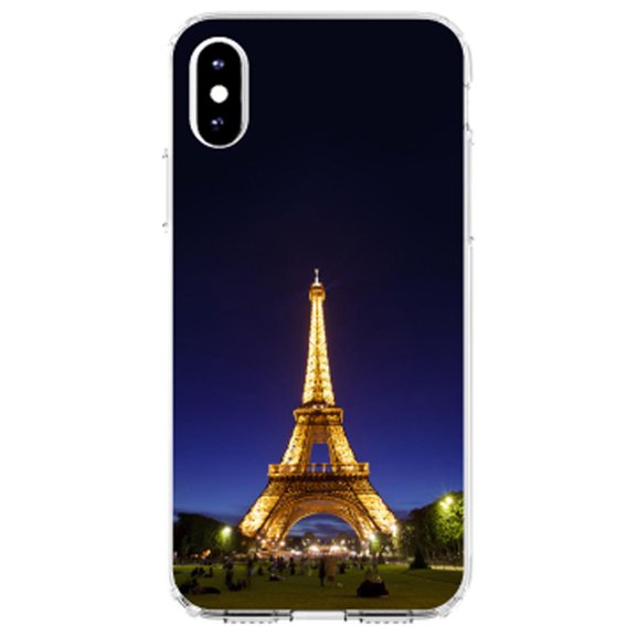 DistinctInk Clear Shockproof Hybrid Case for iPhone X / XS (5.8" Screen) - TPU Bumper, Acrylic Back, Tempered Glass Screen Protector - Eiffel Tower Paris Night - Show Your Love of Paris