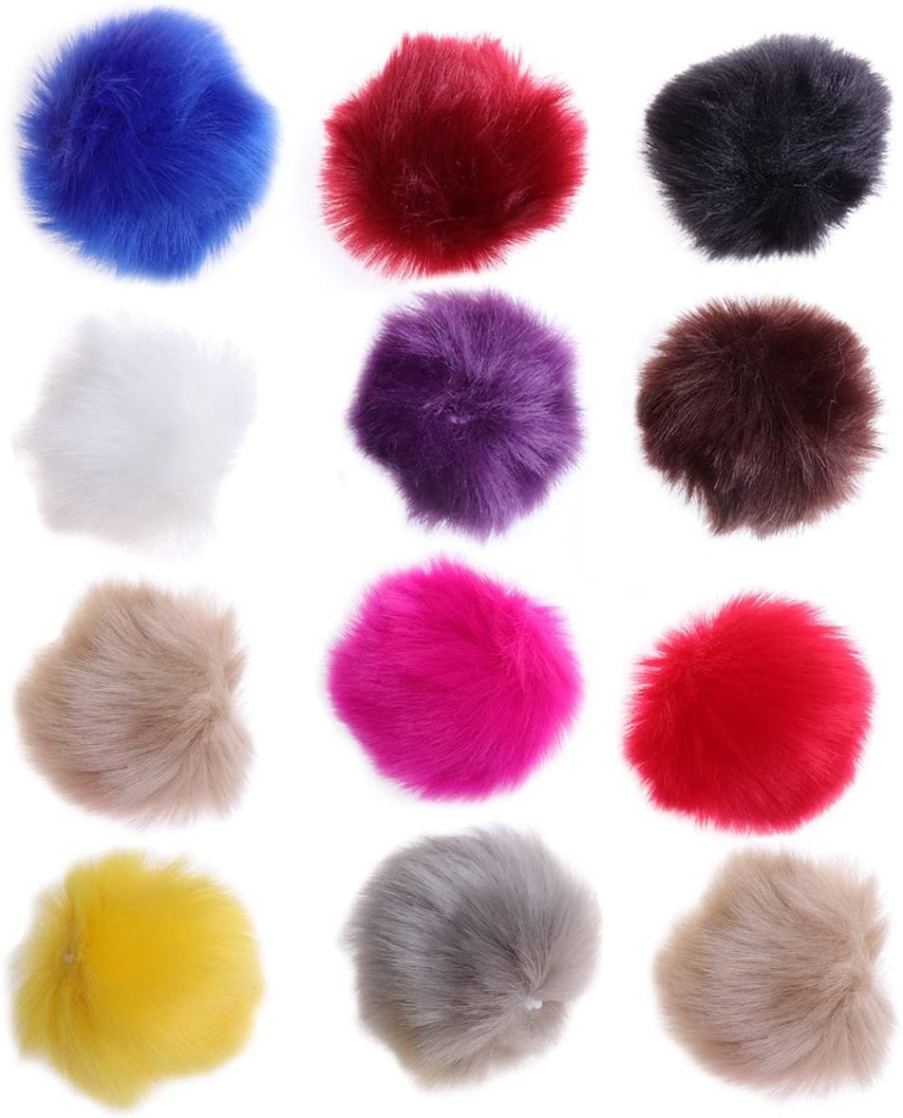 12Pcs/set Faux Fur Pompom Ball For Knitting Beanie Hat Scarves Keychain DIY 