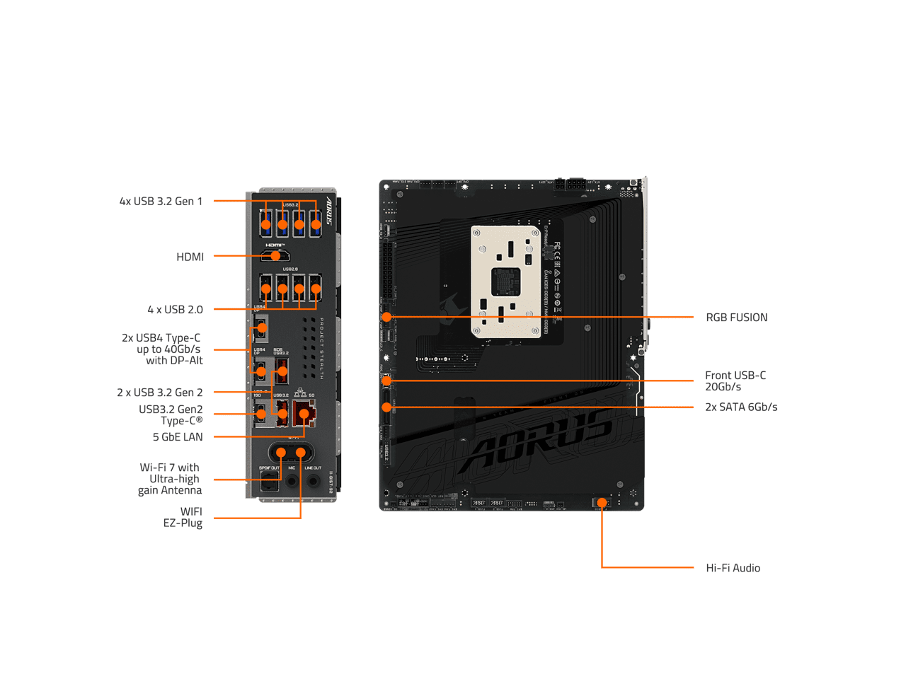 GIGABYTE X870 AORUS STEALTH AMD AM5 ATX Motherboard, Supports AMD Ryzen 9000/8000/7000 Series, DDR5, 16+2+2 Power Phase, 4x M.2, PCIe 5.0, USB4, WIFI7, 5 GbE, PCIe EZ-Latch Plus, 5-Year Warranty