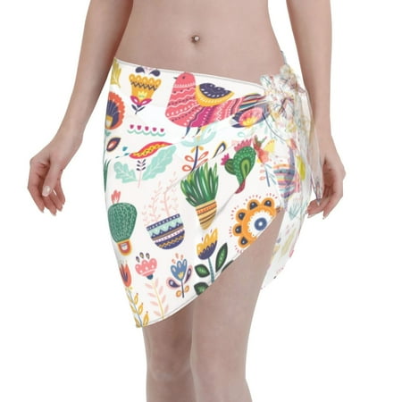 Disketp Alpaca Flower Women Swimsuit Cover Up Short Chiffon Summer Beach Sarong Bikini Wrap Skirt Bathing Suit