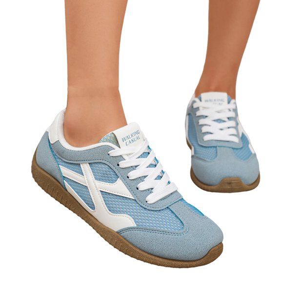 EKVAHL Women's Orthopedic Walking Sneakers, Lace Up Mesh Two Tone Low Top Trainers, Arch Support Non Slip Lightweight Retro Casual Tennis Shoes Blue