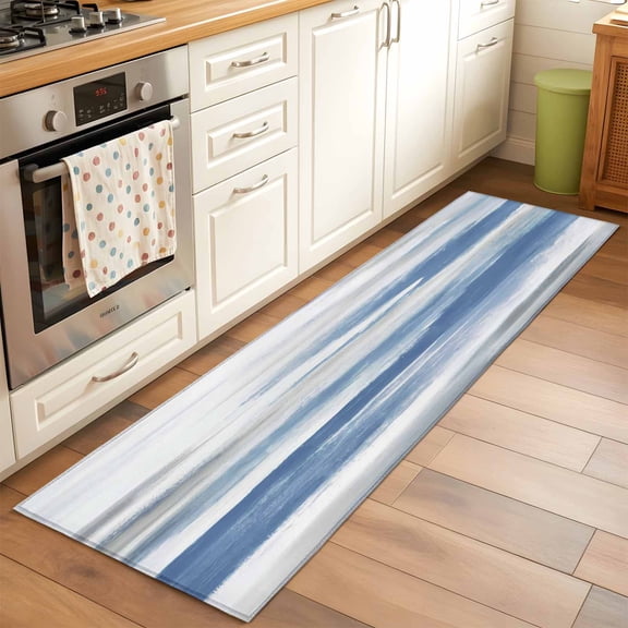 Blue Grey Runner Rugs 2x6 ft Abstract Vintage Ombre Mottled Texture Farmhouse Washable Hallway Rugs Non-Slip Floor Mats Absorbent Carpet Bedside Runners for Bedroom Kitchen Bathroom Laundry Room