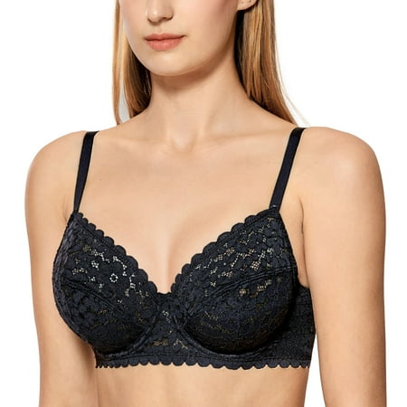 

DOBREVA Women s Lace Bra Plus Size Minimizer Sexy Full Coverage Underwire Unlined