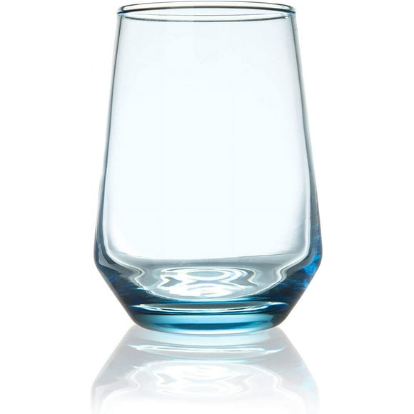 Azure Blue Beverage Glasses Set of 6 | Heavy Glass Tumblers for Water, Wine, Whisky | 13 Ounce Cups
