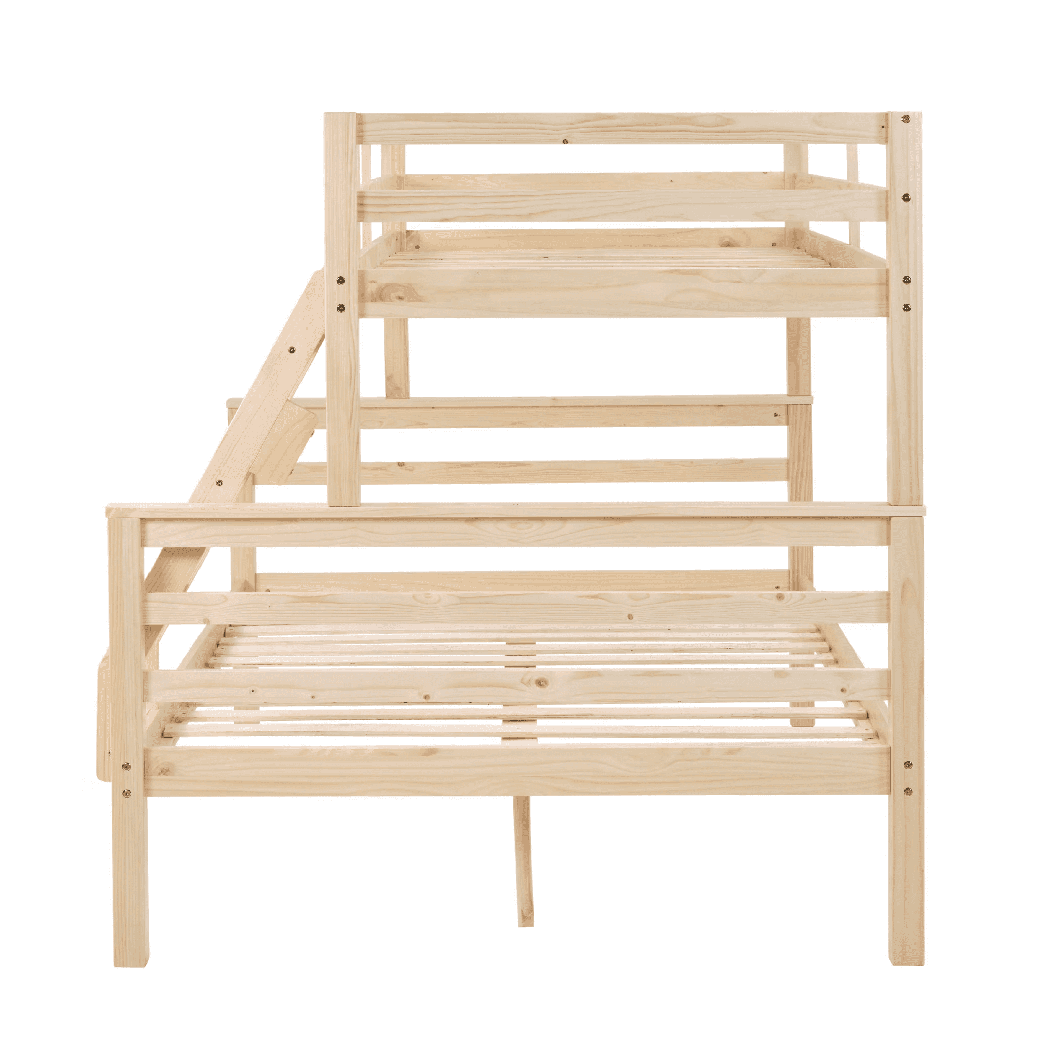 MAYEERTY Twin over Full Bunk Bed with Thick Posts, Wooden Bed Frame with High Guardrail and Ladder for Kids, No Box Spring Needed, Natural