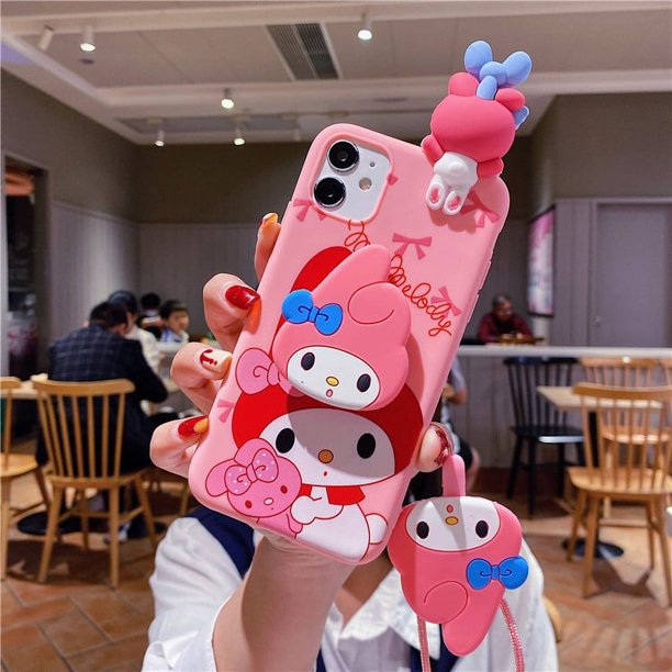 Funda de teléfono con soporte de melodía de Hello Kitty, estéreo 3D de silicona para iphone Xr Xs 11 12 13 14 15 Pro Max