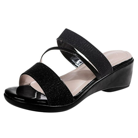

Fsqjgq S Sandals for Women Fluff Sandals for Women Ladies Wedges High Heel Fish Mouth Casual Bohemian Beach Shoes Rhinestone Slippers Womens Size 9 Shoes Sandals Black 39