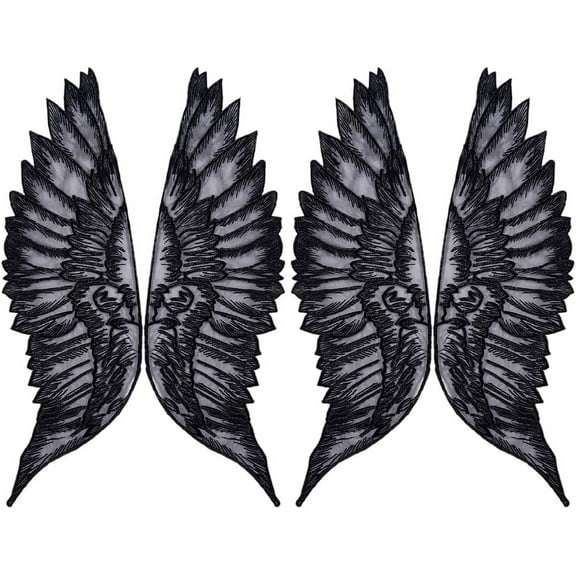 Polyester Iron on/Sew On Patches Cloth Appliques Wings Black 500x155x0.5mm